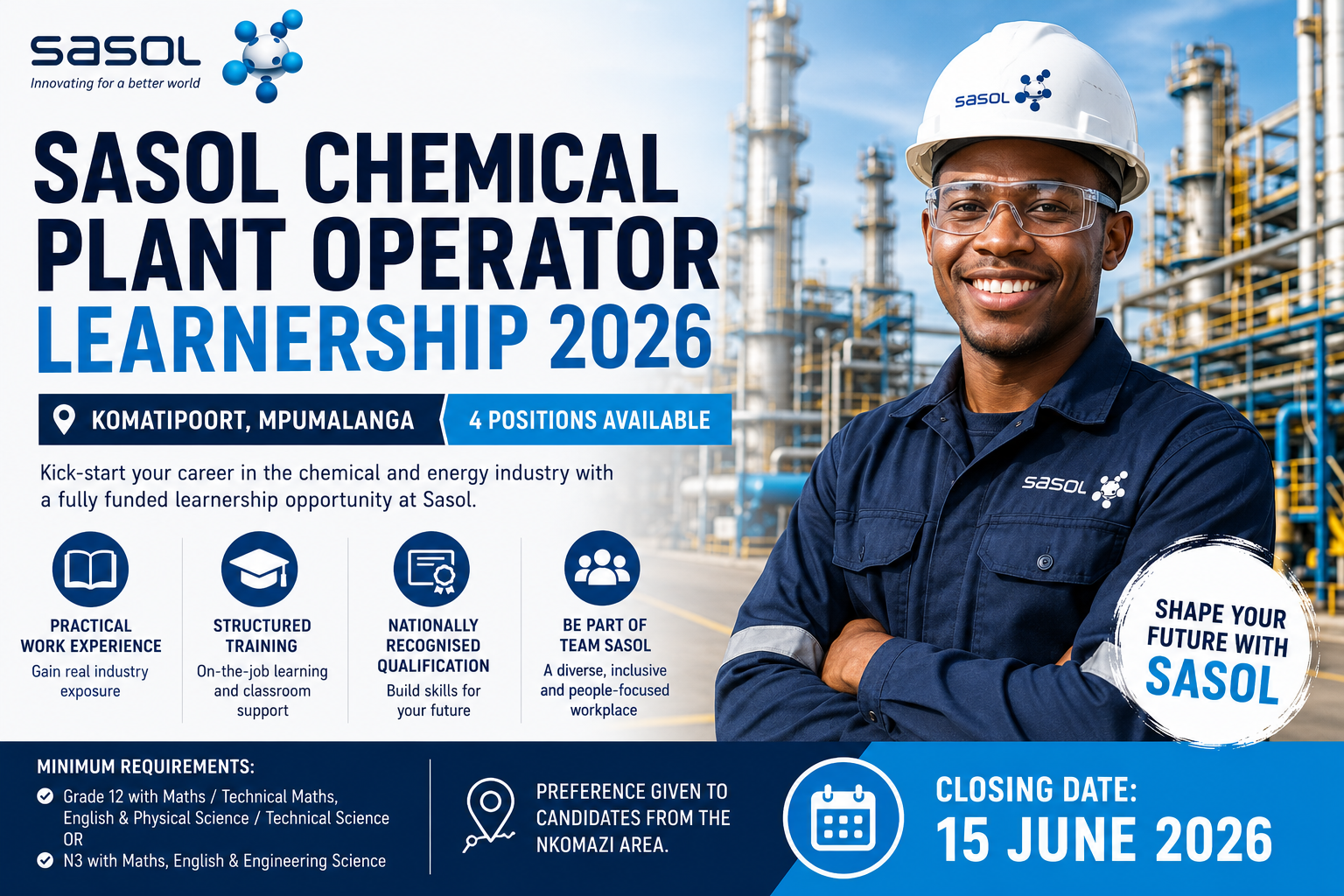 Sasol Chemical Plant Operator Learnership 2026