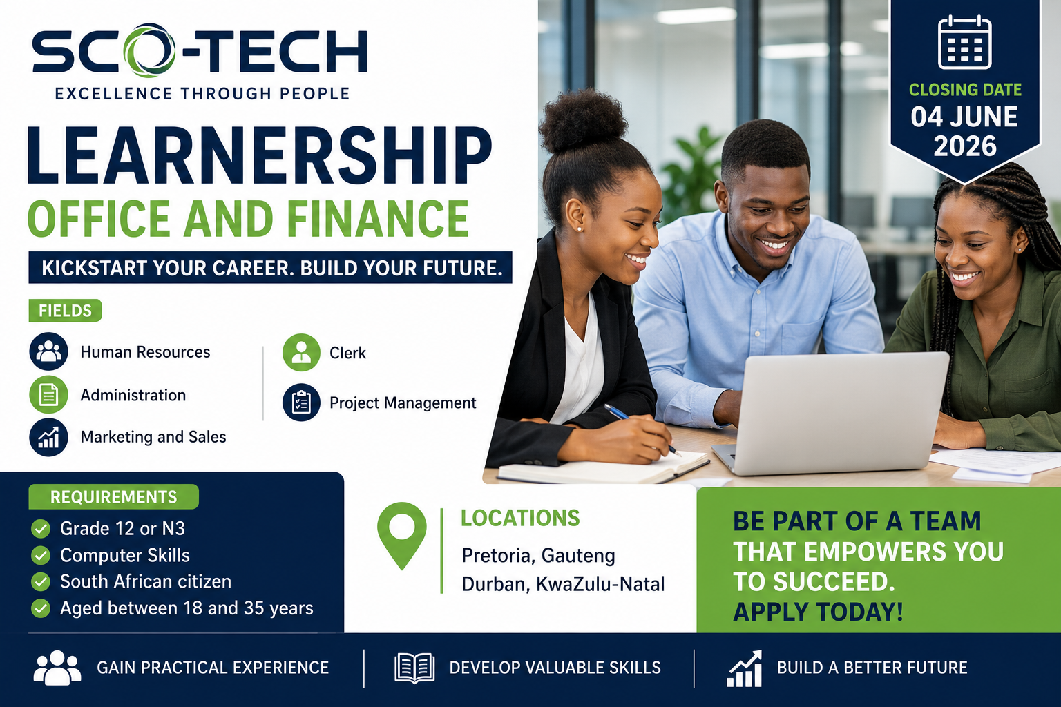 SCO-TECH Learnership 2026 for Grade 12 and N3 candidates
